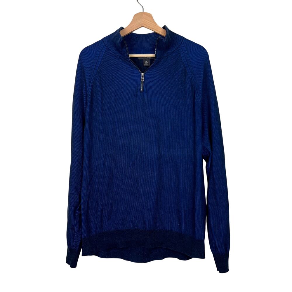 Banana Republic Men's XL Blue Textured Supima Cotton 1/4 Zip Pullover Sweater‎